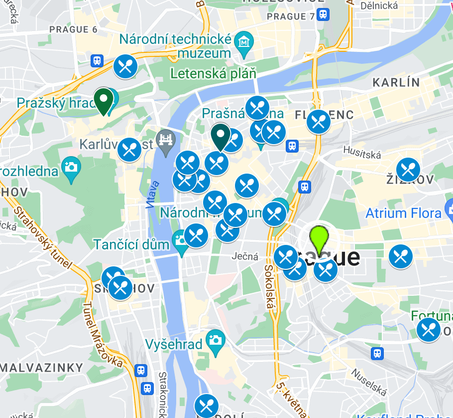 Prague - gluten free restaurants map