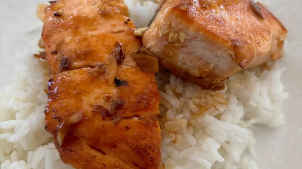 Teriyaki salmon on rice