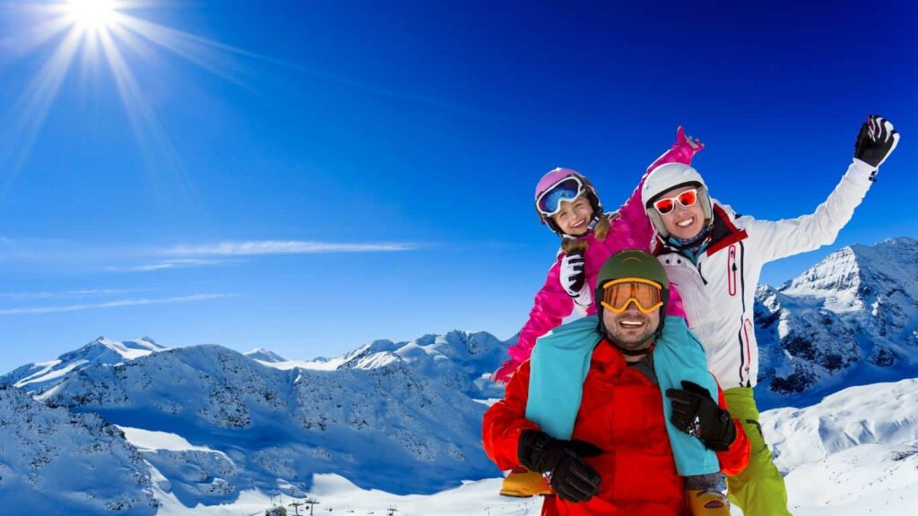 family skiing