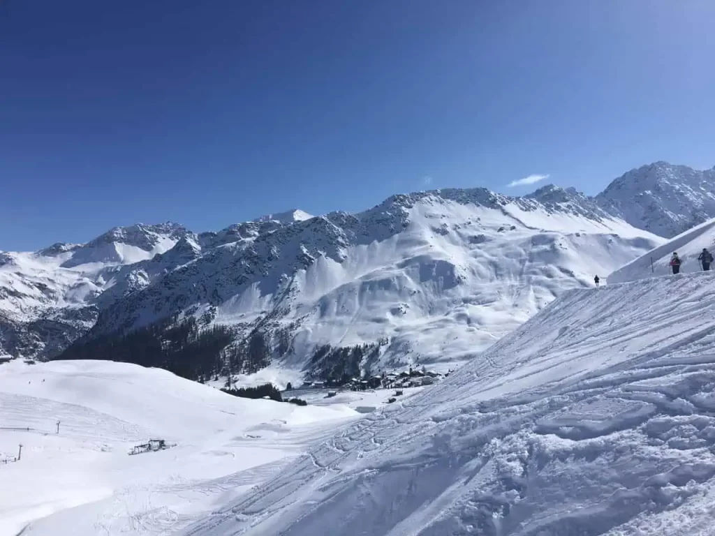 Ski resort with snow covered mountains