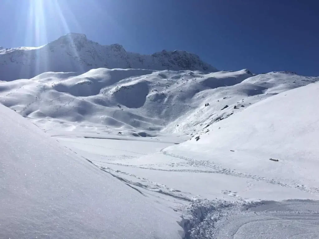 Mountain covered in snow ready for skiing season