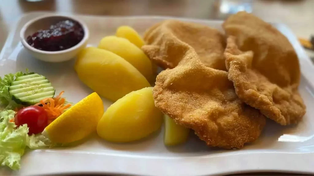 summer family travel gluten-free family travel - German Schnitzel and potatoes