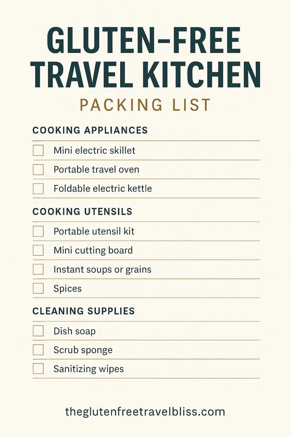 gluten-free travel kitchen packing list
