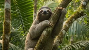 Sloth resting in a tree in Manuel Antonio National Park, commonly seen on guided nature tours